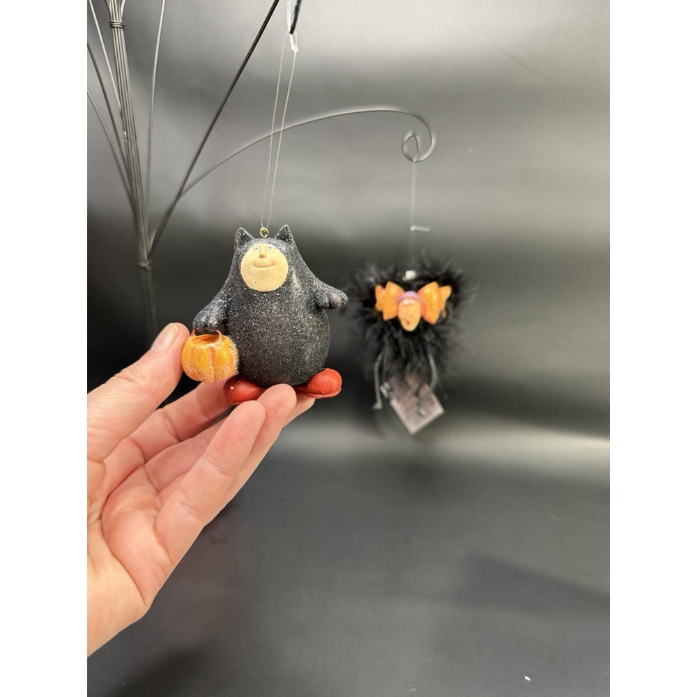 2 Krinkles Cat Witch Spider Ornament DEPT 56 Patience Brewster Halloween Set Box - Picture 2 of 11